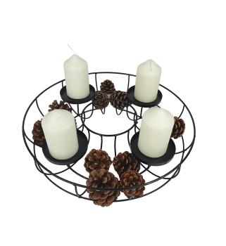 Adventskranz Metall schwarz  mit Gläsern Ø 35cm